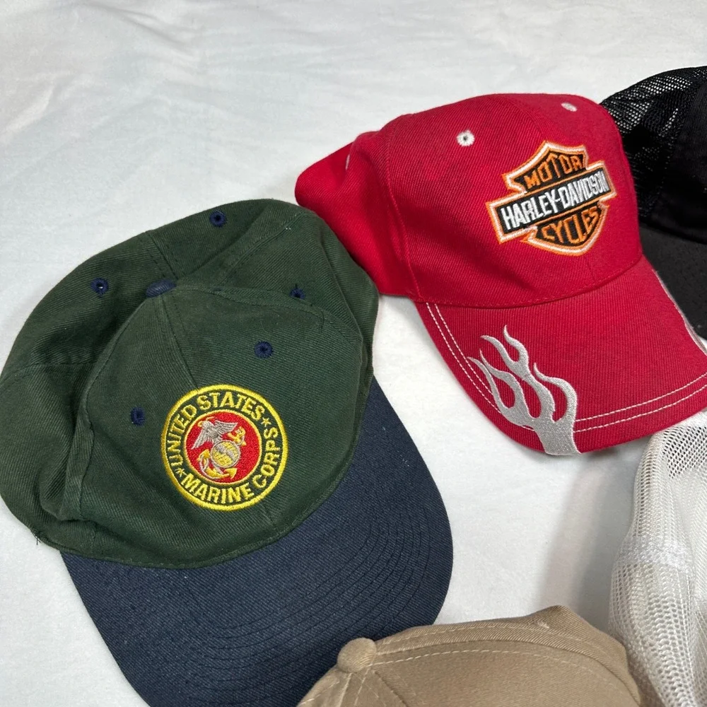 Vintage Hat Lot 7pc Harley Davidson Mazda Keystone Light USMC Trucker Caps